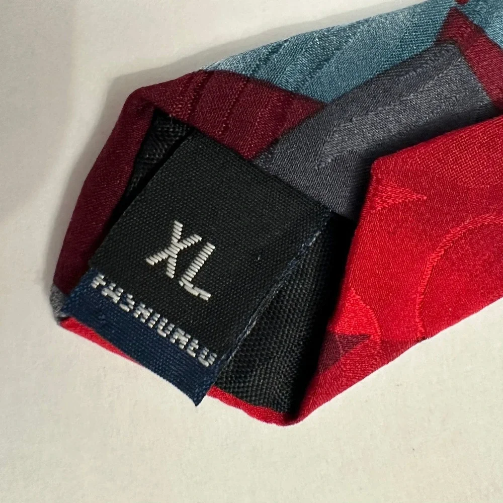 Valentino Pietro Mens Silk Tie Red Grey Blue Geometric Abstract XL Made in USA